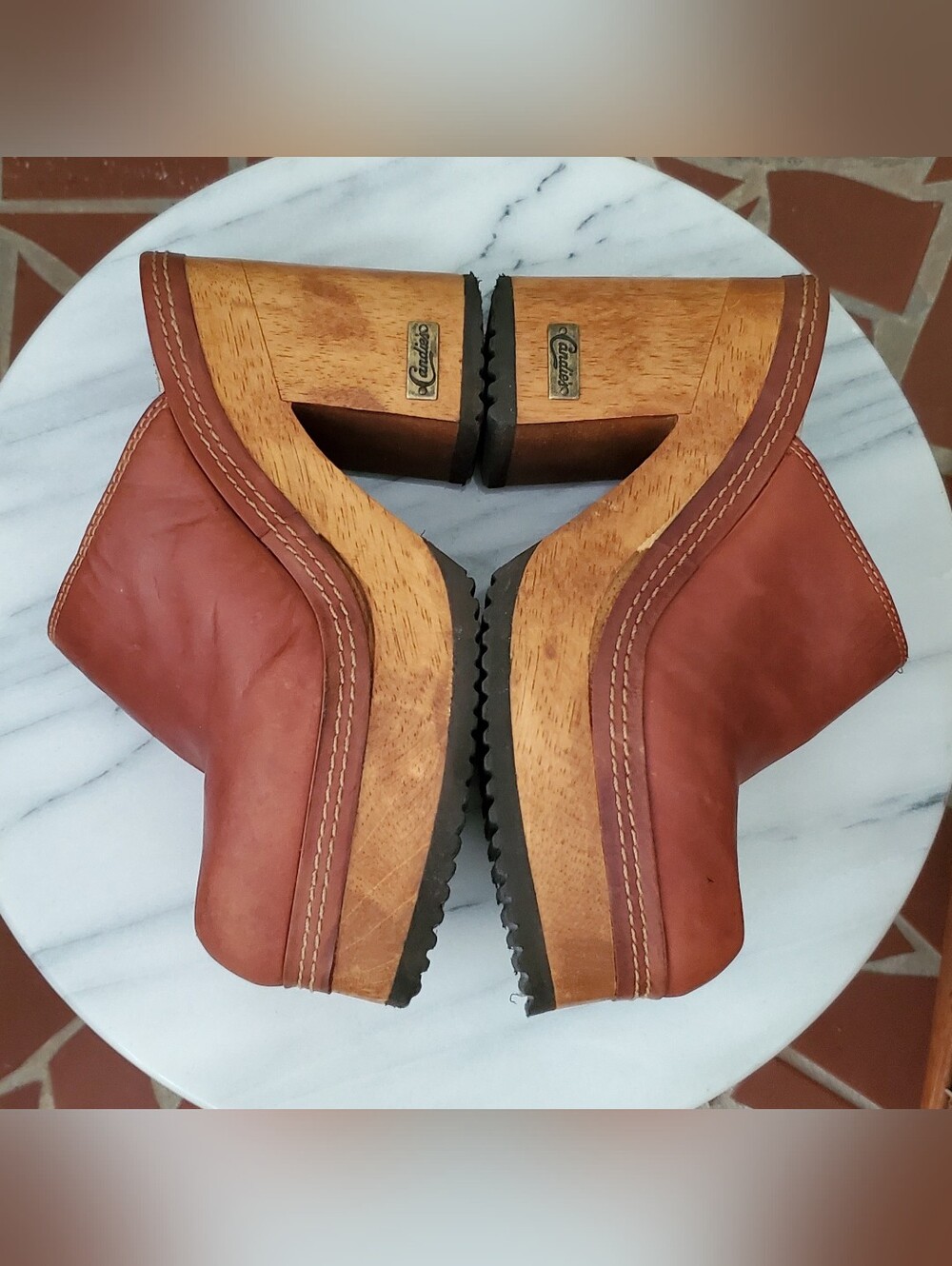 Vintage Candie's Iconic Wooden Platform Leather Mule Clogs - Picture 3 of 13